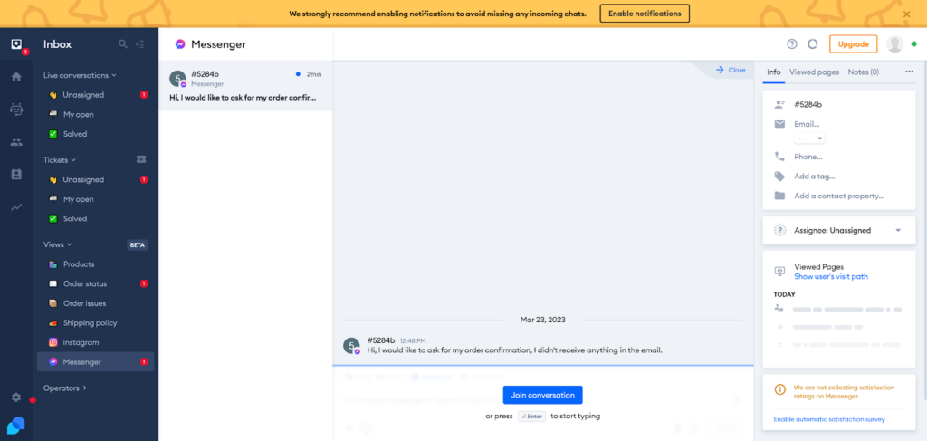 Tidio – zgłoszenie z Messengera