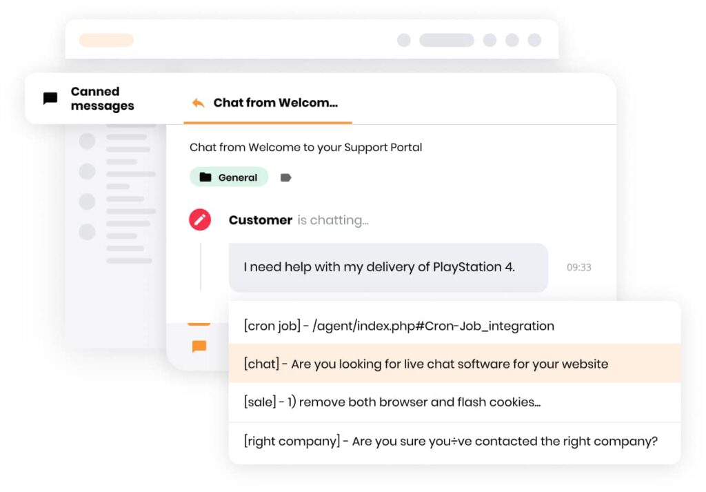 Image demonstrates how to use canned messages in LiveAgent